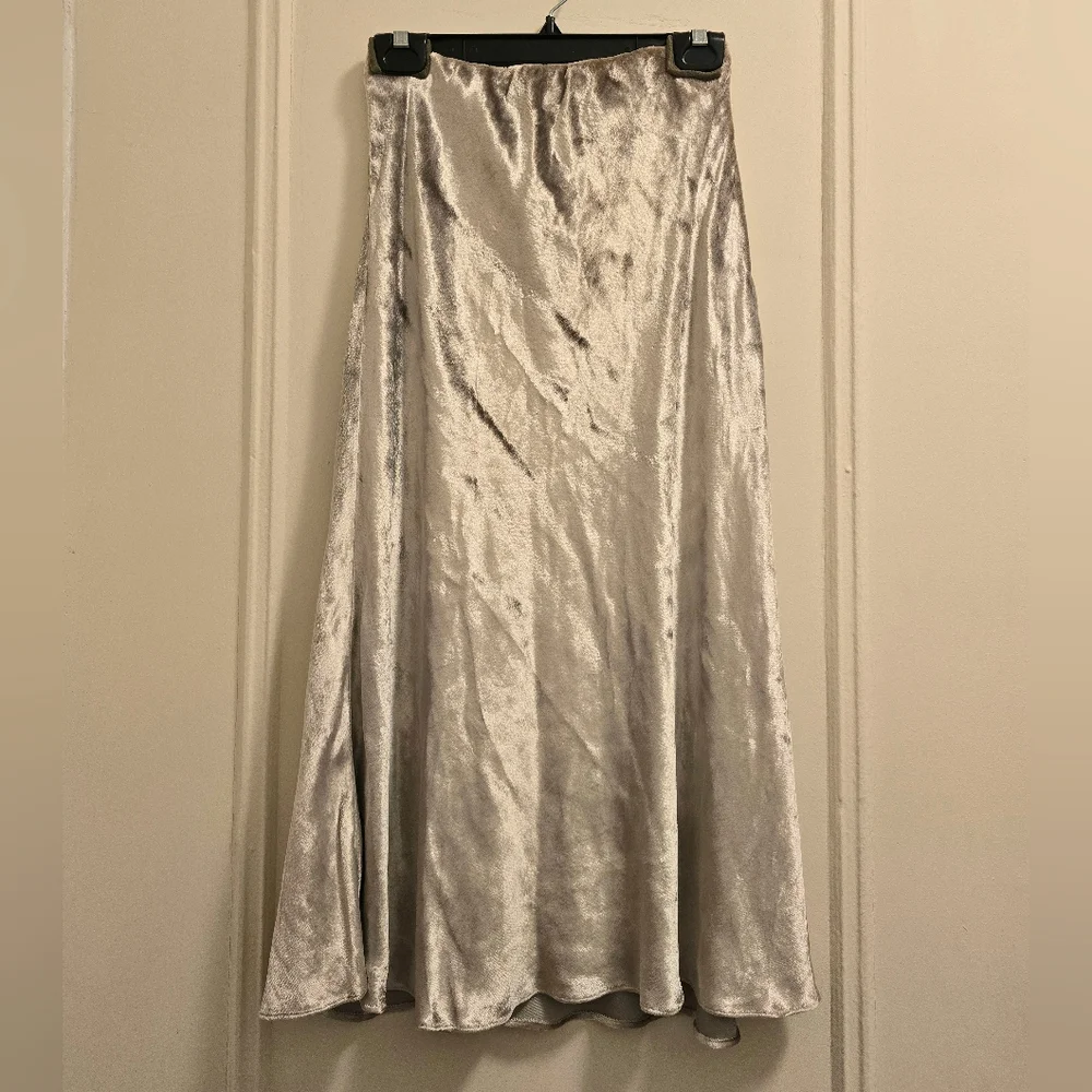 Polo Ralph Lauren Lush Velvet Flared Silver Midi Skirt | Sz 6 - Picture 3 of 16